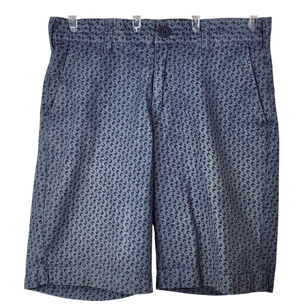 Retrofit Mens Blue Fish Hook Print Chino Shorts Size 30 Cotton Casual Summer EUC